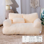 Large Cat Sofa - Warm Plush Pet Sofa With Flannel Beige Couch