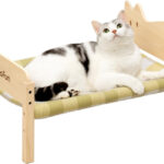 Cat Bed - Elevated Wooden Pet Bed With Removable Cover & Cozy Hammock